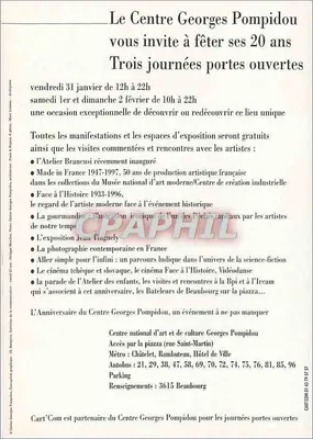 Centro Georges Pompidou — 20 anos — Journées portes ouvertes 1997 — Verso
