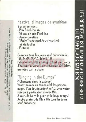 Spotkania IMAGINA w Carré Seita — Festiwal obrazów syntetycznych — 17 kwietnia do 2 maja 1996 — Rewers