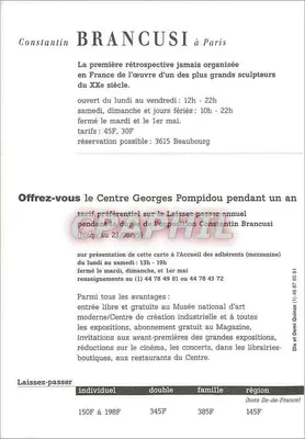 Constantin Brancusi — Ausstellung im Centre Georges Pompidou — 14. April–21. August 1995 — Rückseite