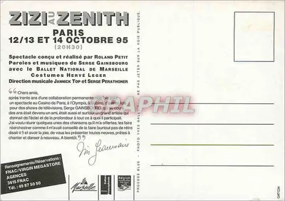 ZIZI AU ZENITH — Spektakl 12–14 października 1995 — Narodowy Balet w Marsyludze Roland Petit — Rewers