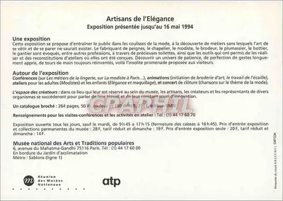 Artífices da Elegância — Exposição no Museu Nacional de Artes e Tradições Populares, Paris — edição ATP — Verso