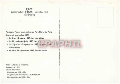 Parco Florale di Parigi — Piante e fiori in primavera 1995 — Mairie de Paris — Verso