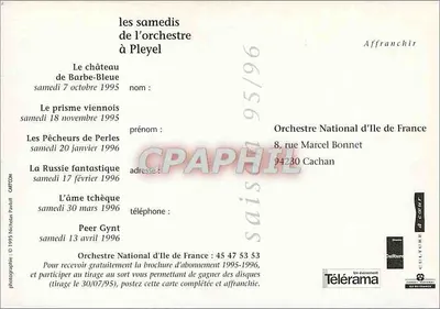 Ciemny pies zawieszony — Orchestre National d'Ile de France — sezon 95/96 — Rewers