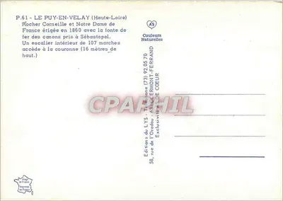 Le Puy-en-Velay — Rocher Corneille e Nossa Senhora da França — Éditions du LYS — Verso