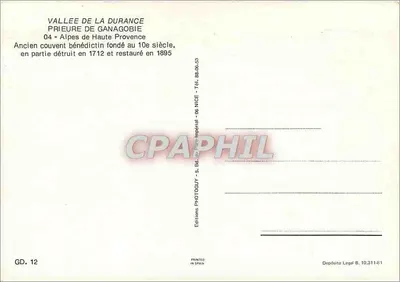 Ganagobie — Alpes de Haute Provence — Editore GD. 12 — Verso