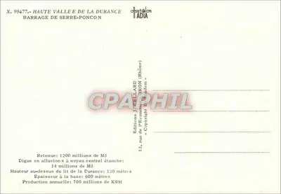 Diga di Serre-Ponçon — Alta Vallée della Durance — Editore J. Cellard — Verso