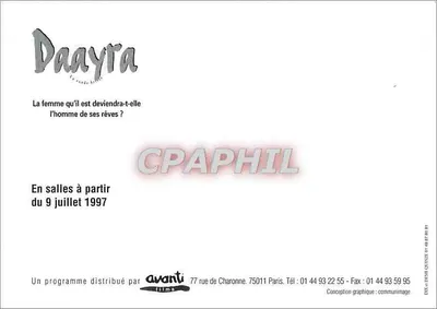 Daayyra — A mulher que ele se tornará se tornará o homem dos seus sonhos? — Avanti Films, número de série DIX-ET-DEUX-QUINZE-01-98-77-00-01 — Verso