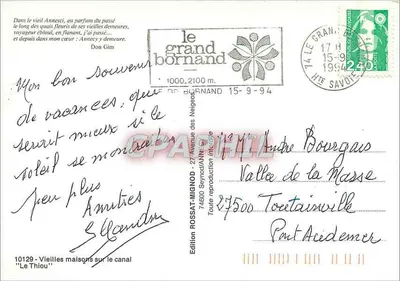 Le Vieil Annecy — Vista del canal con cisnes y restaurantes — Edición Rossignod, n°10129 — Reverso