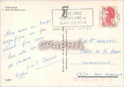 Juan-les-Pins — Souvenir de Juan les Pins — Éditions S.E.P.T. - 10/507 — Rewers