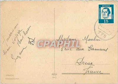 Bilhete postal moderno Zurich Grossmunster — Verso
