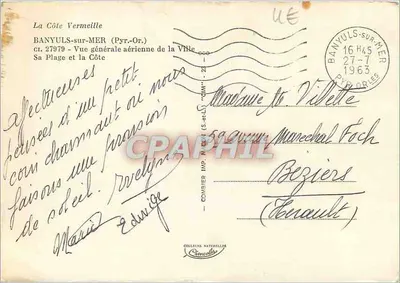 Banyuls-sur-Mer — Ogólny widok z lotu ptaka miasta, plaży i wybrzeża — Combier Imp. N°27979 — Rewers