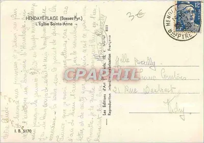 Kościół św. Anny — Hendayé (Basses-Pyrénées) — Wydawnictwo Sztuki, nr I.B. 5170 — Rewers