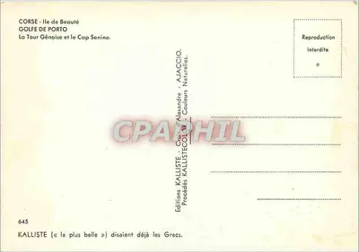 A Torre Génnoise e o Cap Senino — Córsega — Éditions KALLISTE, n°645 — Verso