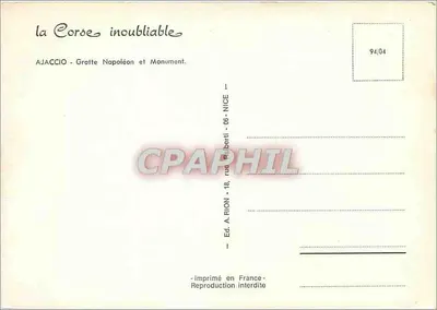 Jaskinia Napoléona i Pomnik — Ajaccio — Wyd. A. Rion, Nice — Rewers