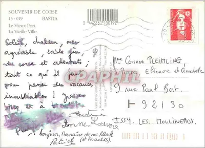 Bastia — vista do porto, da velha cidade e dos barcos — editor SARL Desobiettions, n° 15-019 — Verso