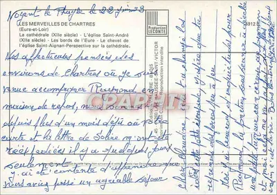 Chartres — Katedra, kościół św. Andrzeja, brzegi rzeki Eure — Wydawnictwo Leconte — Rewers