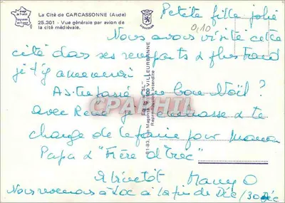 Carcassonne — Ogólny widok z samolotu średniowiecznej miasta — Wydawnictwo Villeurbane — Rewers