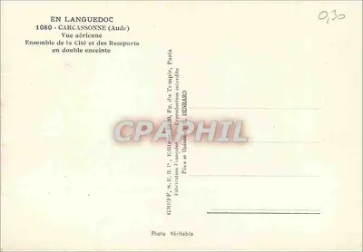 Carcassonne — Widok z lotu ptaka miasta i murów podwójnych — Greff — Rewers