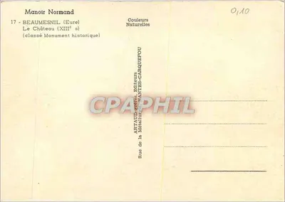 Manor Normando — Beaumesnil (Eure) — O Castelo (século XIII) — editor Artaud-Prêtres, Nantes — Verso