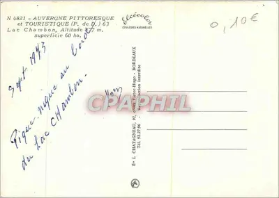 Lago Chambon — Auvergne pintoresca y turística — Editor Elcé, N° 4821 — Reverso