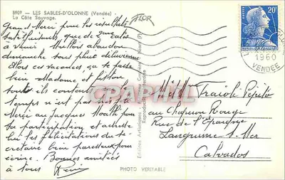 Les Sables-d'Olonne (Vendée) — La Côte Sauvage — Éditions Artiscales FLOR, n°8909 — Rewers