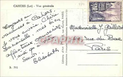 Cahors (Lot) — Vista geral — Edições d'Art Martel, n° B. 792 — Verso