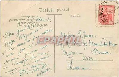 Nowoczesna pocztówka Buenos Aires Pomnik Hiszpanów — Rewers