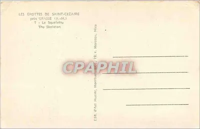 As Grutas de Saint-Cézaire — O Esqueleto — Edit. d'Art Munier, 19, r. Marcelau, Nice — Verso