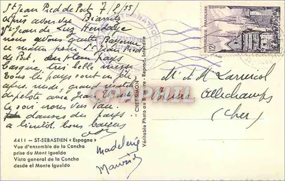 Widok ogólny Conchy — z Monte Igueldo — Wydawca Chez Simón, n°4411 — Rewers