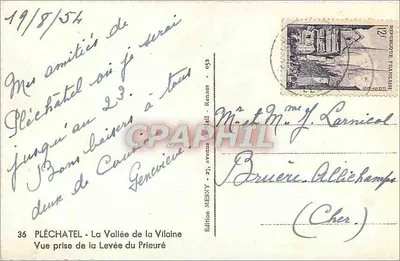 Pléchâtel - A Valeira da Vilaine — Vista tirada da Elevação do Priorado — Edição MESNY - Rennes — Verso