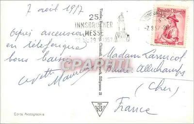 Innsbruck, Maria-Theresien-Straße — widok placu z zasnieżonymi górami — Wydawca: Elger, nr 1016 — Rewers