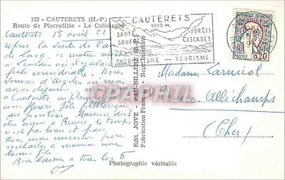 Cauterets (H.-P.) — Droga do Pierrefitte - Wąwóz — Wyd. Jove, nr 122 — Rewers