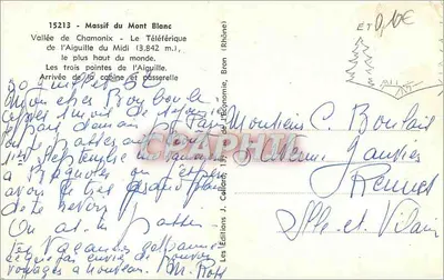 Massif del Monte Blanco — Valle de Chamonix — El Teleférico de la Aiguille du Midi (3.842 m) — Ediciones J. Callard — Reverso