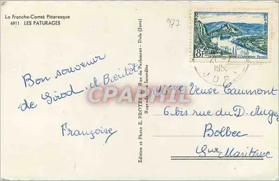 Les Paturages — A Franche-Comté Pittoresque — Edição e Foto E. PROCTEN, Dole — Verso