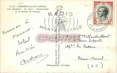 Vista geral de Mônaco — Monte-Carlo e o Rocher de Mônaco — Edições S.E.P.T. - 2, rue Alexis-Misson — Verso
