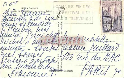 Cannes — Plaża, Croisette i wielkie hotele — Wydawnictwo S.E.P.T. - 2, Rue Vieux-Marseille — Rewers