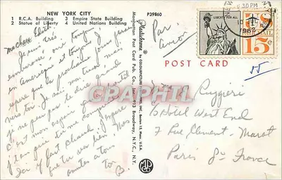 Nova Iorque — Capital Mundial do Entretenimento — Manhattan Post Card Pub. Co. — Verso