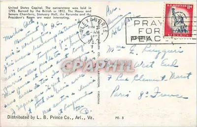 Capitolo degli Stati Uniti — Washington D.C. — Distribuito da L. B. Prince Co., Arl., Va. — n° PE-5 — Verso