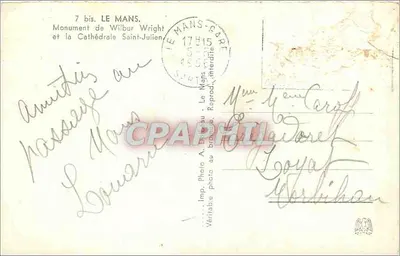 Le Mans — Monument Wilbura Wrighta i Katedra Świętego Julianna — Imp. Photo A. Drie au Le Mans — Rewers