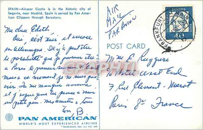 Alcazar de Segovia — Castela, Espanha — Pan American Airlines — Verso