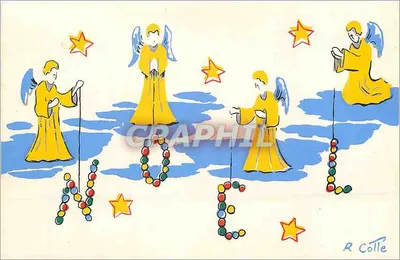 Natal — Anjos formando a palavra com pérolas — R. Cotte