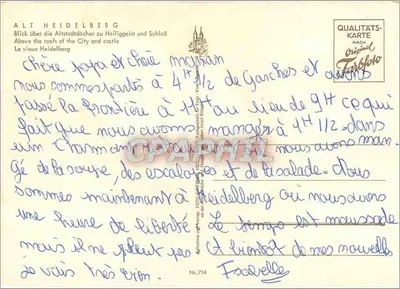 Heidelberg — vista sui tetti e sul castello — Qualitätskarte Farbfoto — Verso