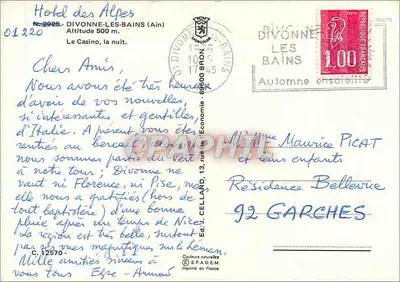 Hôtel des Alpes — Divonne-les-Bains (Ain) — Éd. S.P.A.D.E.M. n° 12570 — Verso