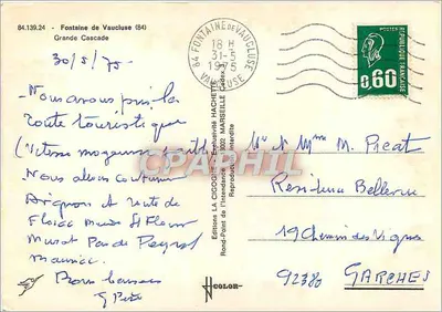 Fontaine de Vaucluse — widok Wielkiej Kaskady i jaskini — Wydawnictwo LA CIGOGNE — Rewers