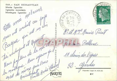 San Sebastián — Monte Igueldo — Editor Fuertes, n° 018 — Verso