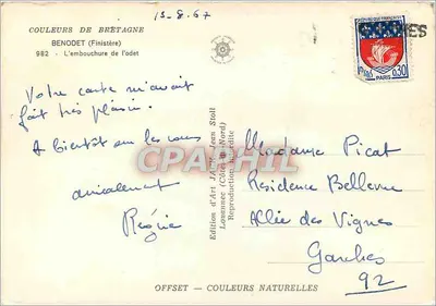 Bénodet (Finistère) — A foz do Odet — Edição Artística Jacques Stoll — Verso