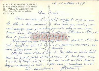 Vallauris — Côte d'Azur, miasto znane z ceramikarzy — Wydawnictwo E.K.B. 7050 — Rewers