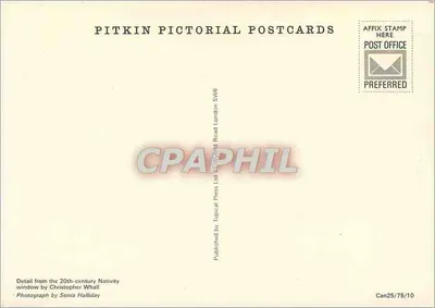 A Natividade — detalhe de vitral — Pitkin Pictorial Postcards — Verso