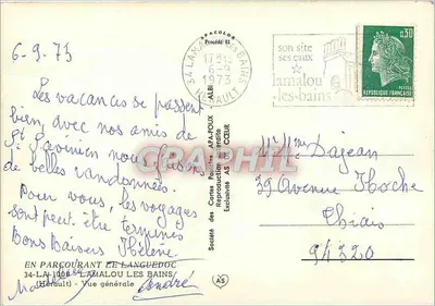 Lamalou-les-Bains — vista geral — Sociedade das Cartas Postais APA-POUX — Verso