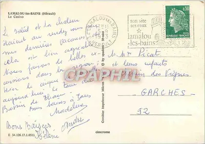 O Casino em Lamalou-les-Bains (Hérault) — editor Cinq — Verso